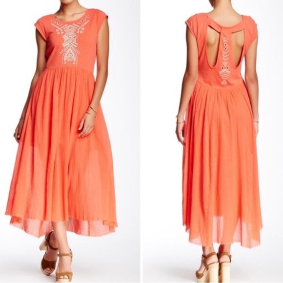Free People Orange/ Coral Toosaloosa Meadow Dress Size Extra Small - Picture 1 of 15